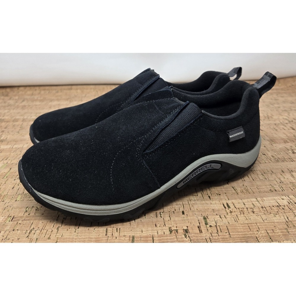 Merrell Shoes Womens 7 Childs 5.5 Jungle Moc Frosty Black Suede Slip On Pull On